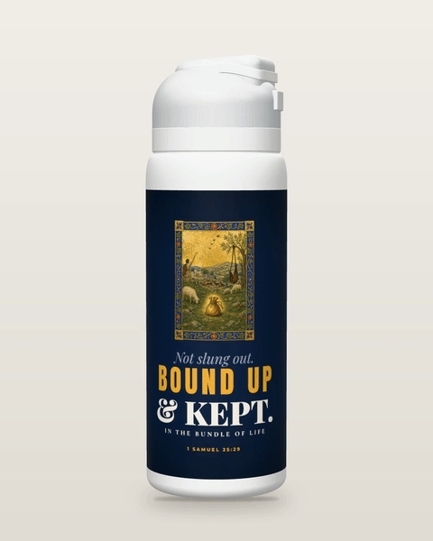 Not slung out. Bound up and kept. bottle rotating to show the complete printed design